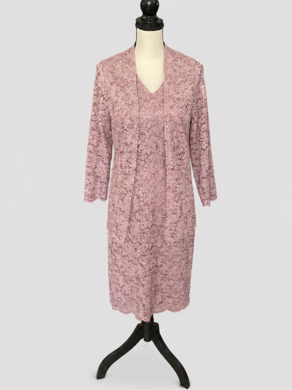 Oleg Cassini Dusty Rose Lace Dress with Matching Jacket
